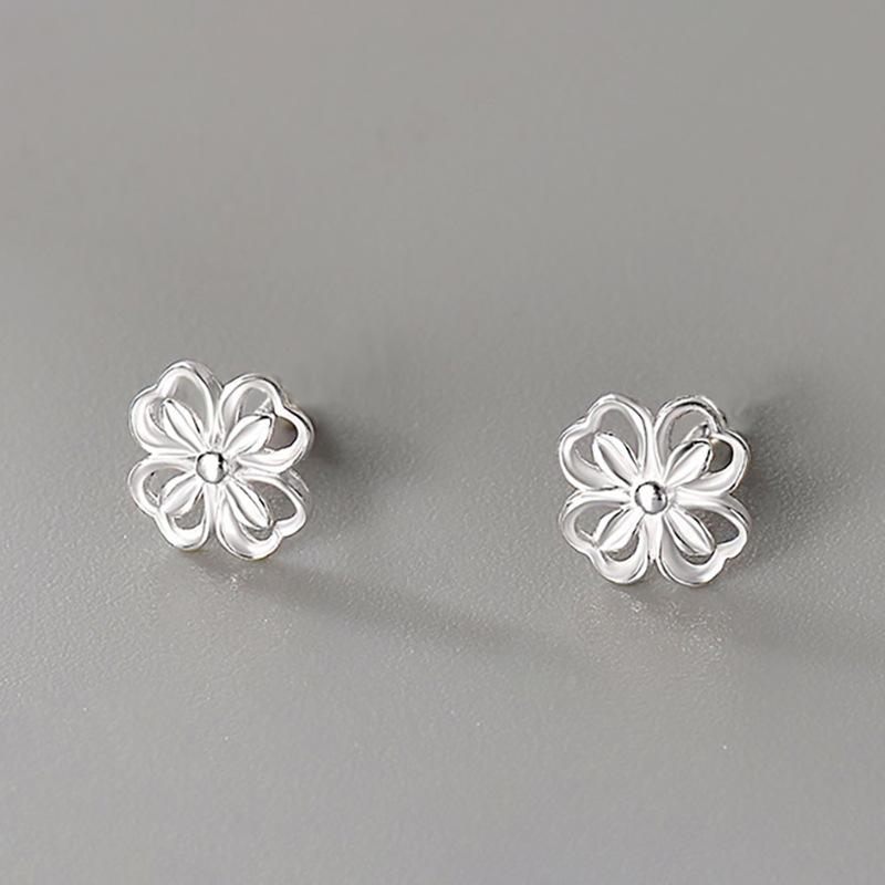 PONYKISS Tibetisches Silber Hohl Herz Blume Ohrstecker für Damen Romantische Pflanze Mode Leichter Luxus Accessoires