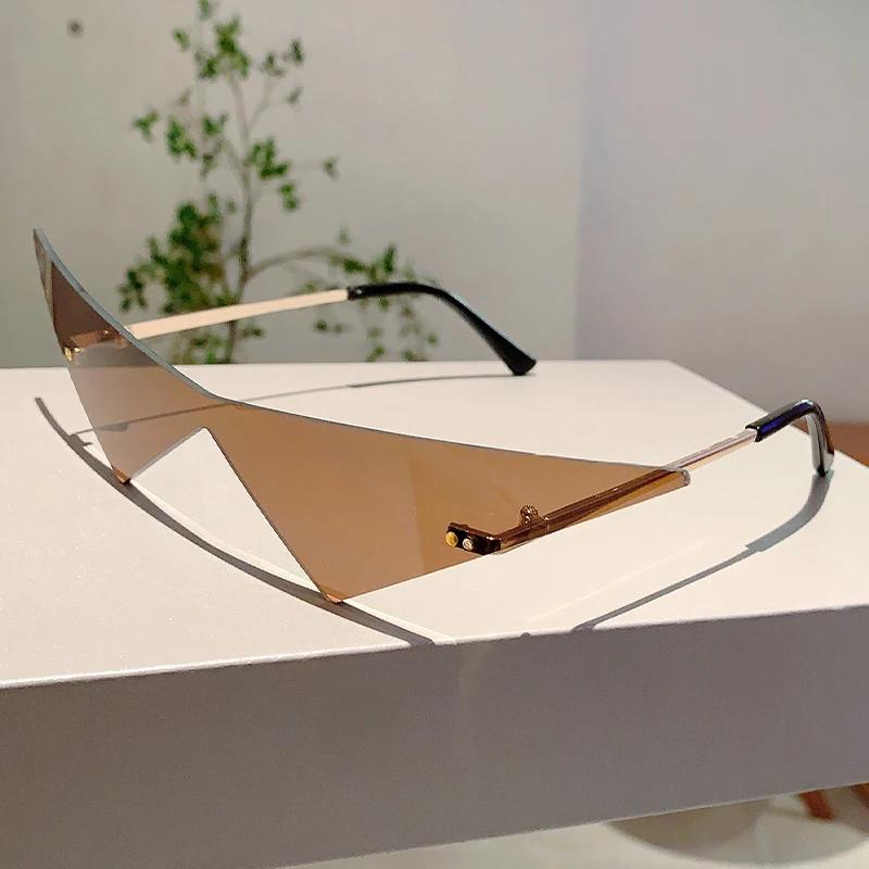 

Солнцезащитные очки треугольной формы без оправы для мужчин, новая модная хип-хоп модель, однотонные уличные очки, женские трендовые дизайнерские очки для рейва