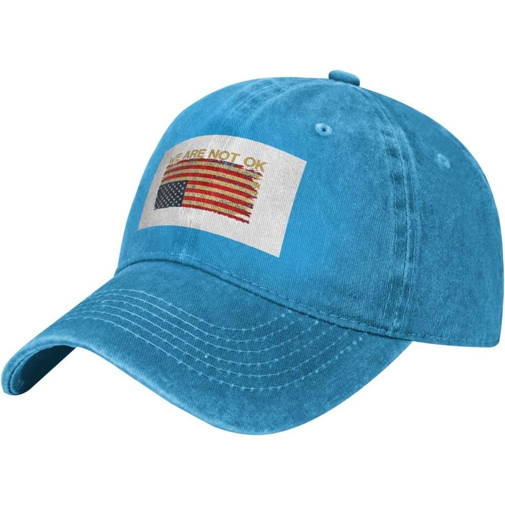 We Are Not Ok Distressed Flag Baseball Cap Washed Cotton Dad Hat Sun Protection Adjustable