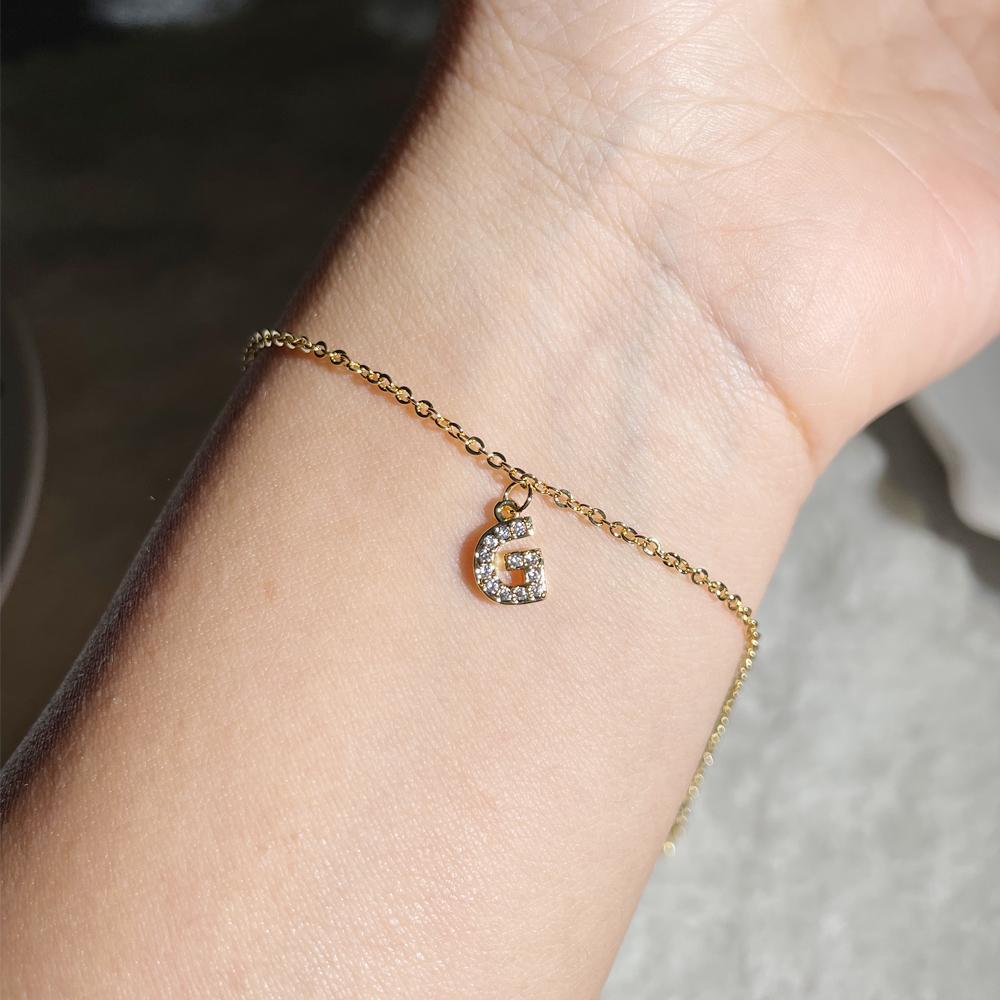 Classic Pave Zirconia A-Z Letter Bracelet Women Fashion 26 Initials Stainless Steel Chain Charm Bracelet For Women Jewelry Gift