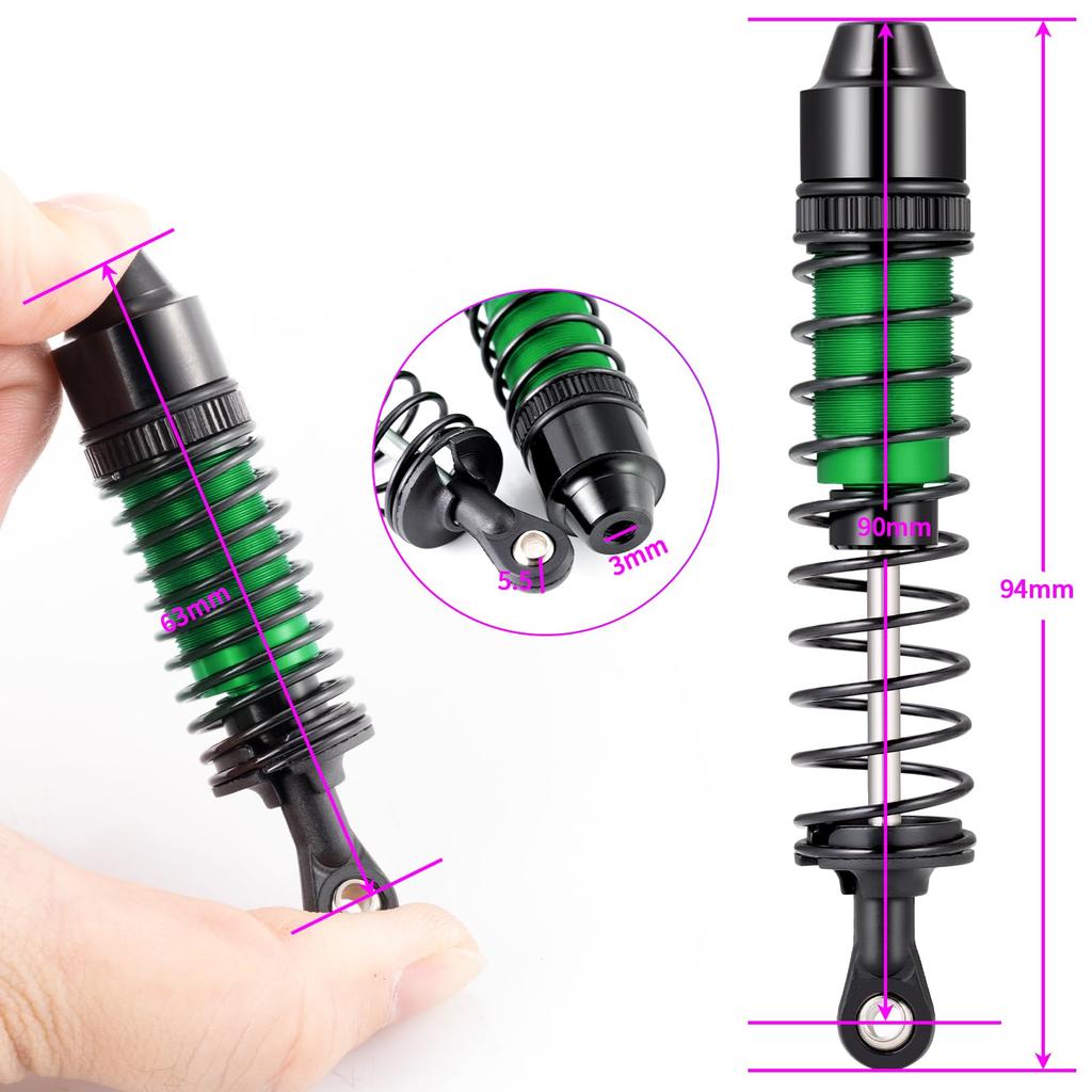 TRZX Aluminum Alloy Front and Rear Shock Absorbers, RC Damper Upgrade Parts for 112 Scale Tamiya 57409 Lunchbox RC Car (Green + Black)