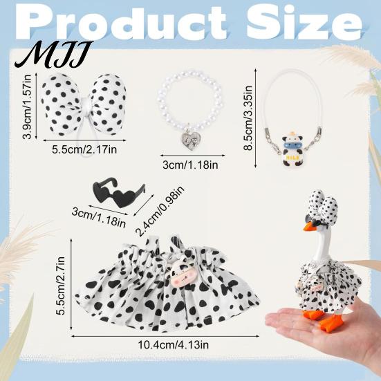 Cow Themed Outfit for Stuffed Goose 7 Inch Mini Outfit, Polka Dot Dress with Bow, Clothes Figurines Sunglasses, Pearl Necklace & Bag, Cute Figurine