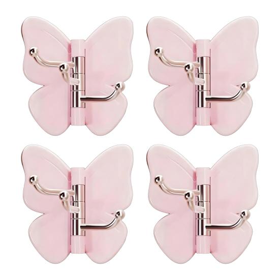 4PCS Butterfly Rotating Self Adhesive Hook, 3-Hook 270 Swivel Design, No Drill Wall Mount Storage Hooks, for Hanging Towels Keys Bags Hats