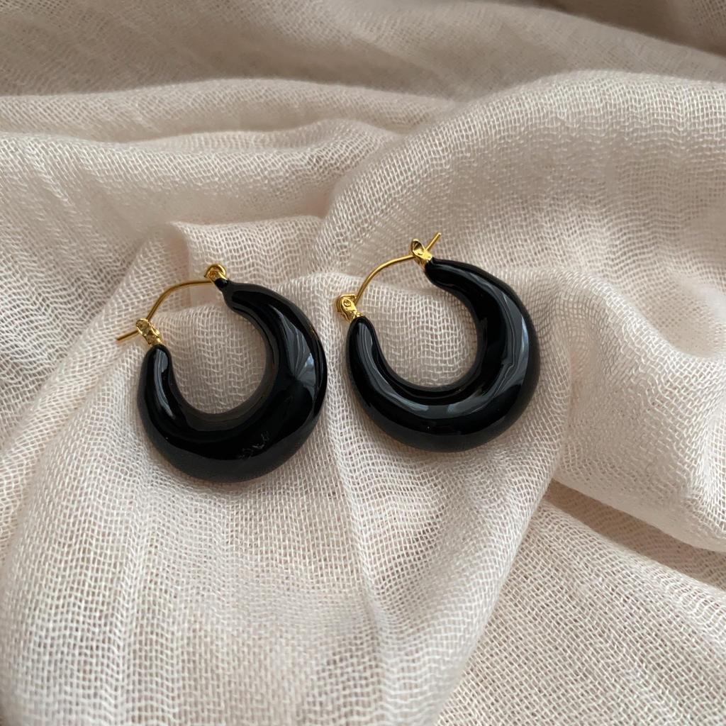 Round Color Drip Ear Buckle Earrings, Advanced Personality, Versatile, Exquisite Temperament Earrings, Simple Autumn And Winter Texture