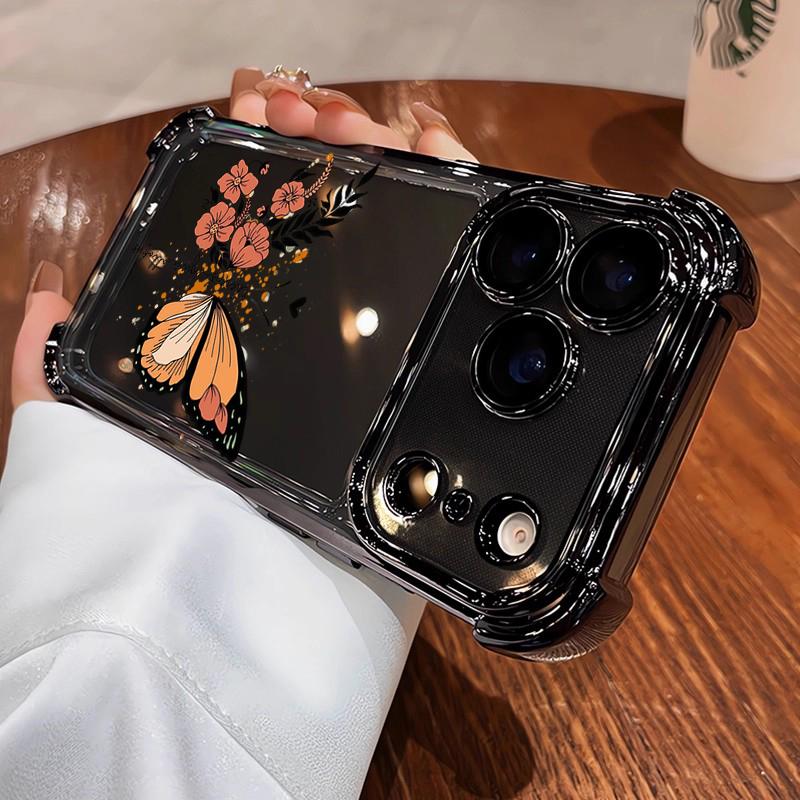 Floral and Butterfly Pattern Electroplated Phone Case For iPhone 11 12 13 14 15 16 17 Pro Max Plus Air Shockproof Cases Cover