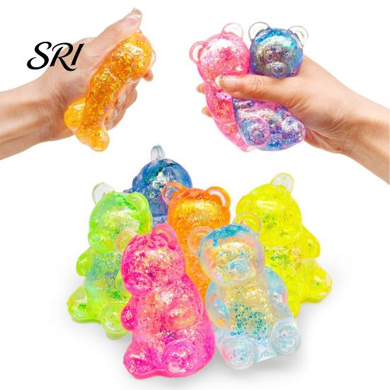 Glitter Bear Toy Clear Squeeze Anxiety Stress Relief Sugar Ball Sensory Soft Stretchy Decompression Fidget Slow Rising