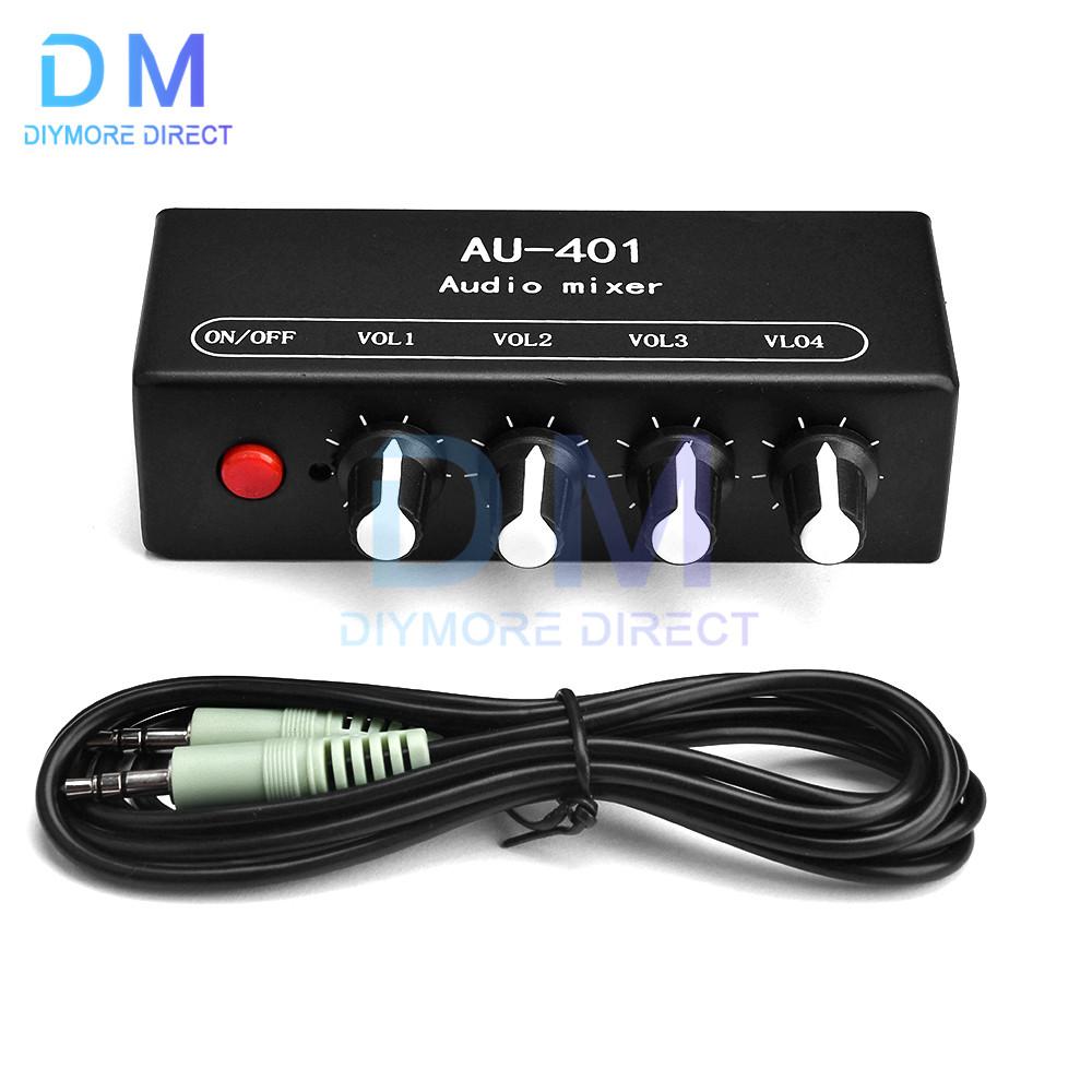 

AU-401 DC 5V-12V Stereo Audio Mixer 4 Input 1 output Individually Controls Board Sound mixing DIY Headphones Amplifier
