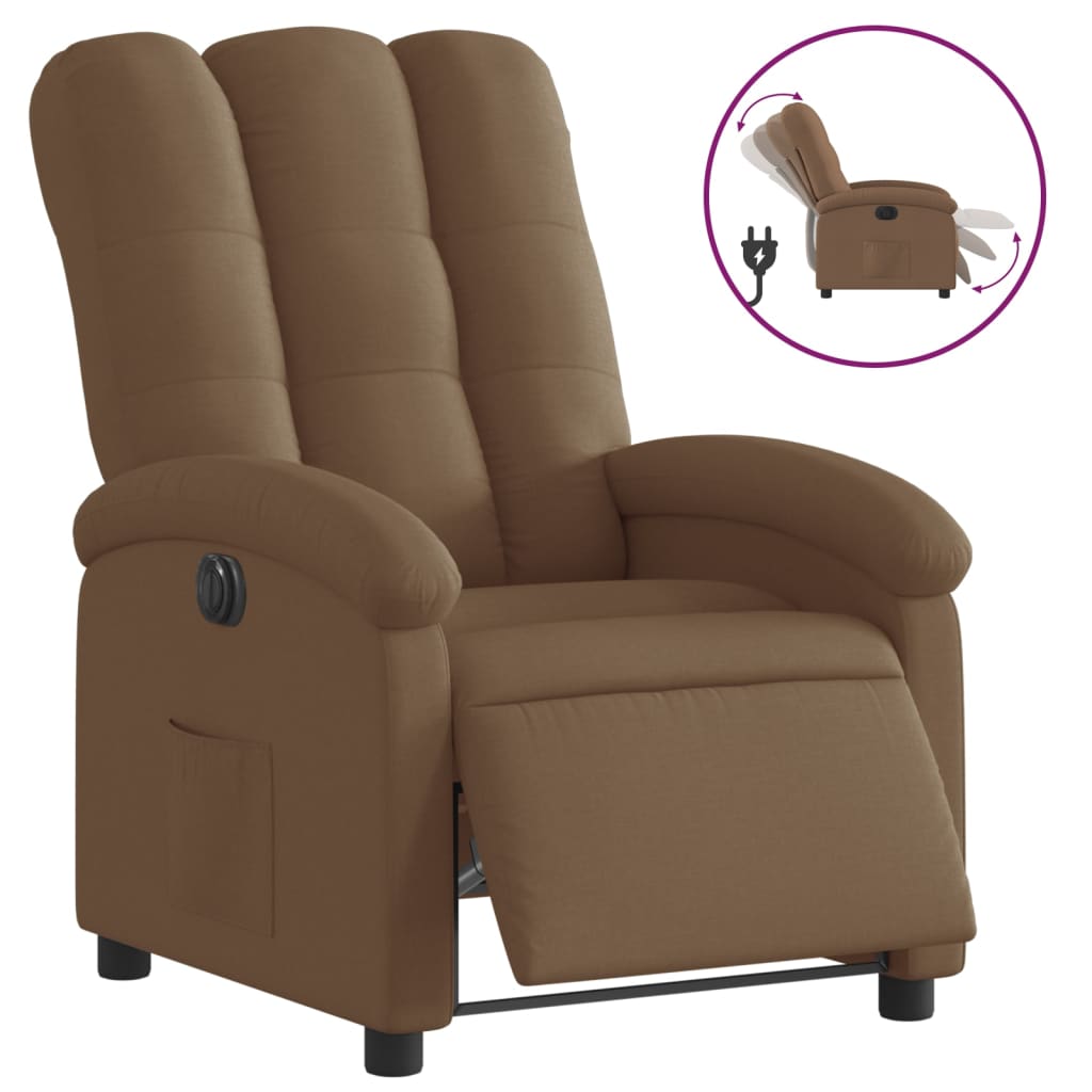 Vidaxl Electric Recliner Armchair, Brown, Fabric Upholstered
