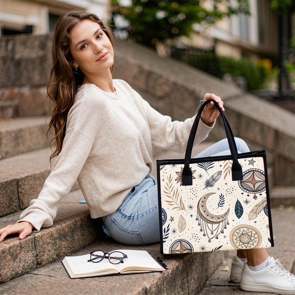 Boho Moon Pattern Tote Bag Casual Daily Use Shopping Handbag