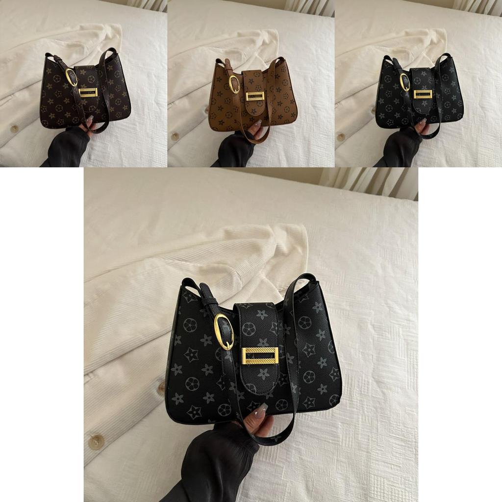 Fashion Flower Pattern Gold Buckle Decoration Women Casual Shoulder Bags For Daily Use