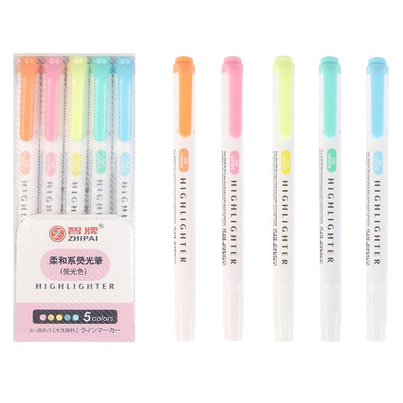 5 Pcs/Set Double Headed Highlighter Pens Graffiti Markers Highlighters Art Colored Sketching Markers Kawaii Writing Materials gel p Practical Use