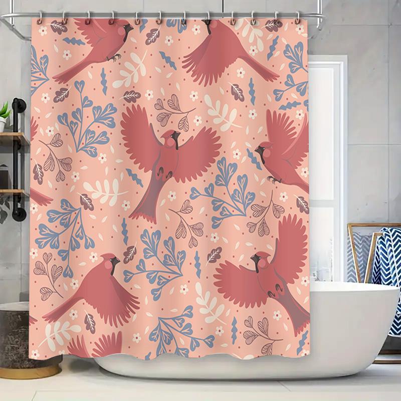 

Delightful Bathing Set With Pink Bird Floral Design: Pink Shower Curtain For Bathroom Decorations Perfect Gift Idea W60H190(CM)-1 Pcs