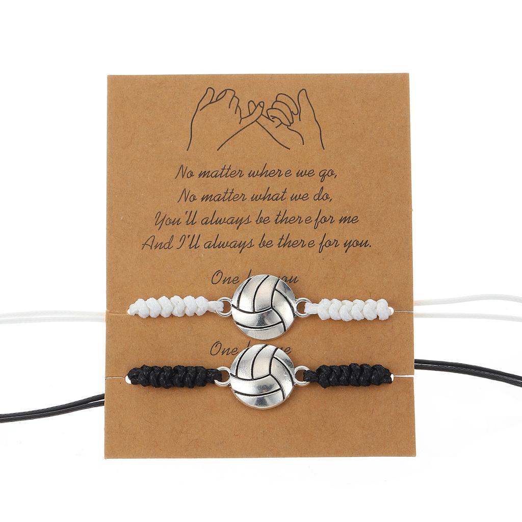 2026 Super Bowl black and white mixed color 2-pack basketball tennis ball braided bracelet, sports adjustable couple hand rope