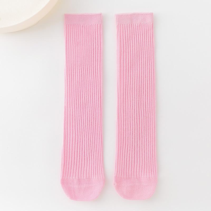 Korean-Style Candy Color Mid-Calf Cotton Socks for Girls and Babies - Thin, Double Needle, Spring & Autumn Piled Socks