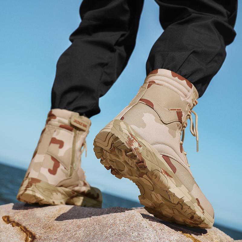 Men's Tactical Desert High Top Boots Retro Style Motorcycle Boots Outdoor Hiking Camping Shoes Comfy Ankle Boots Sized For 39-46