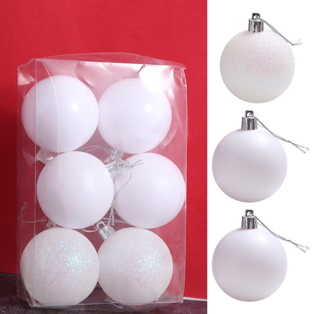 6pcs 4cm/6cm/8cm White Christmas Balls Glitter Pendant Christmas Hanging Balls DIY Plastic Christmas Tree Pendants