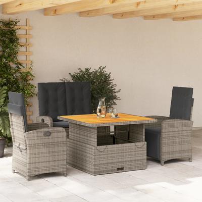 Vidaxl 4-Cz. Garden Furniture Set, Cushions, Grey PE Rattan