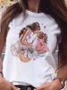 Women T Shirt Cartoon Mom Daughter Son Print Lady Tshirts Short Sleeve Tops Womens Kawaii Graphic Female Tshirt Clothe