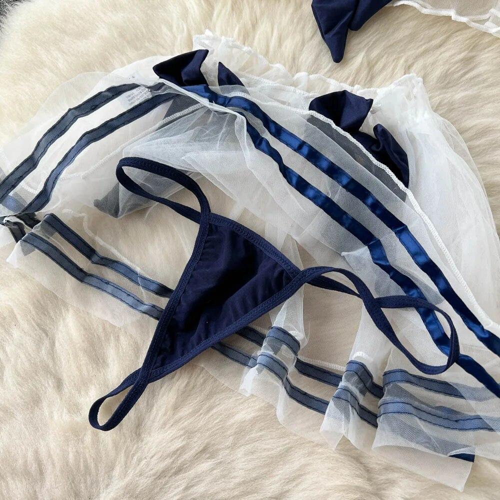 прозрачное эротический Прозрачный эротический чувственный комплект из двух предметов для женщин  Kawaii топы с матросским воротником + сексуальная мини-юбка Tansparent  женские стринги женское белье косплей сетчатое нижнее белье костюмы –  купить лучшие товары в