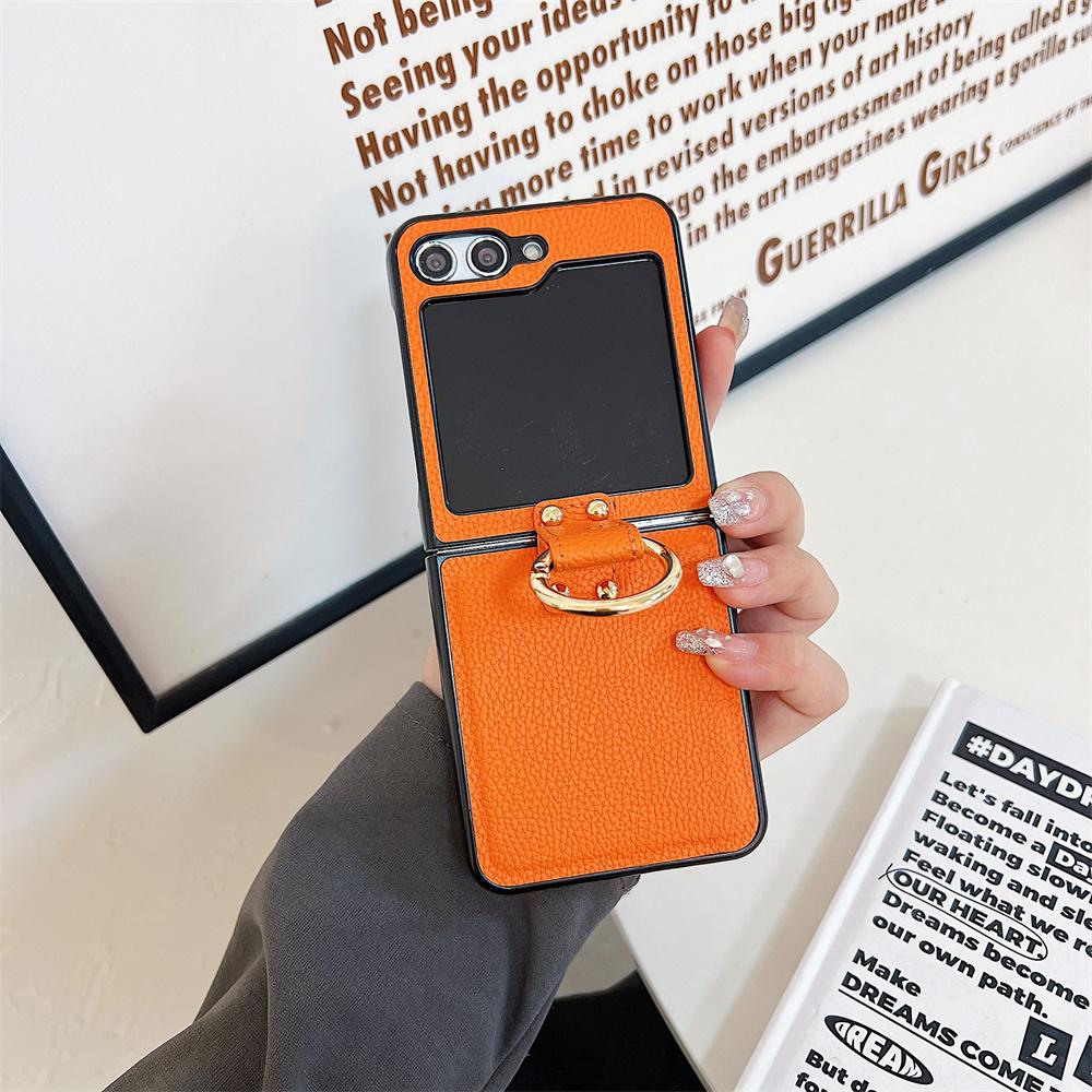 

Original Leather Matte Litchi Phone Case For Samsung Galaxy Z Flip 6 5 4 3 Ring Stand Holder Shockproof Cover For Galaxy Flip 6 for Samsung Z Flip 5
