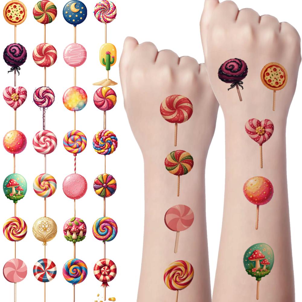 54pcs Creative Lollipop Temporary Tattoo Stickers Waterproof Body Art Arm Fake Tattoos Boys Girls Disposable Tattoo Stickers