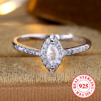 Δαχτυλίδι από Ασήμι 925 Στερλίνας για Γυναίκες Πολυτελές Κοπή Marquise Cubic Zirconia Γάμου Αρραβώνα Δώρο Λεπτά Κοσμήματα Αξεσουάρ