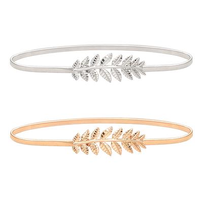 Leaf Metal Buckle Belts for Women Ladies Elastic Waist Chain Belt Female Gold Silver Thin Belts
