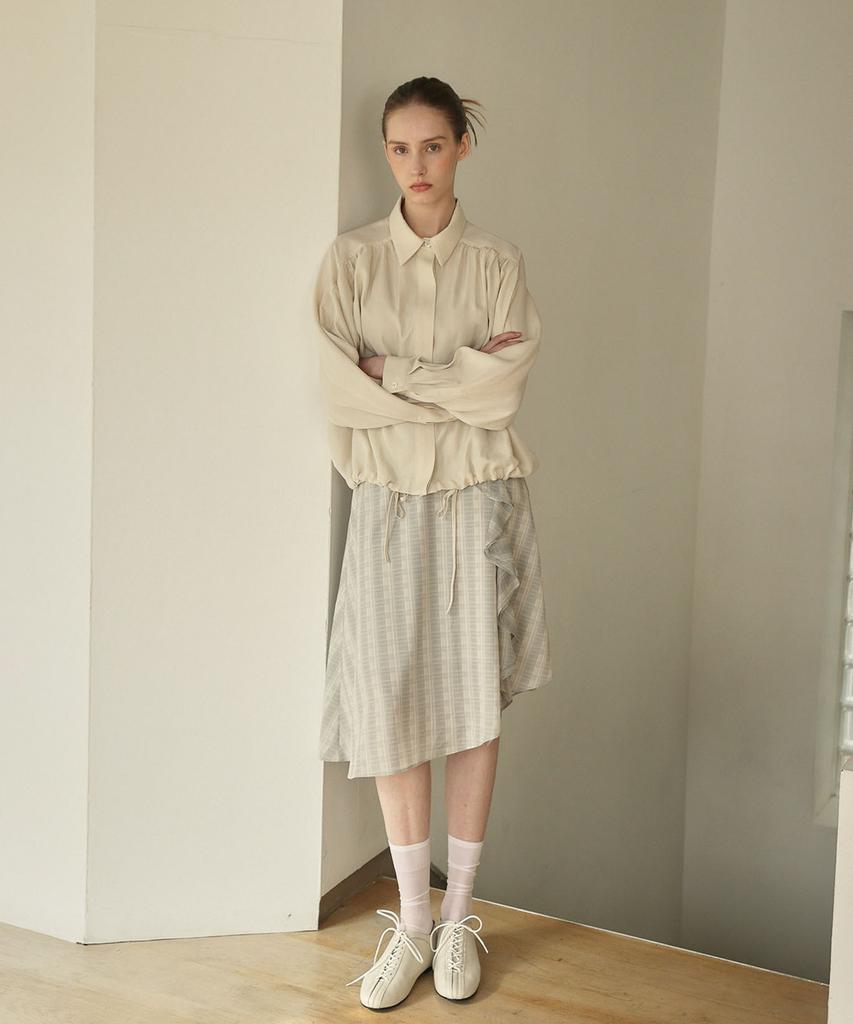 OURO Shirring String Blouse [ Beige ]