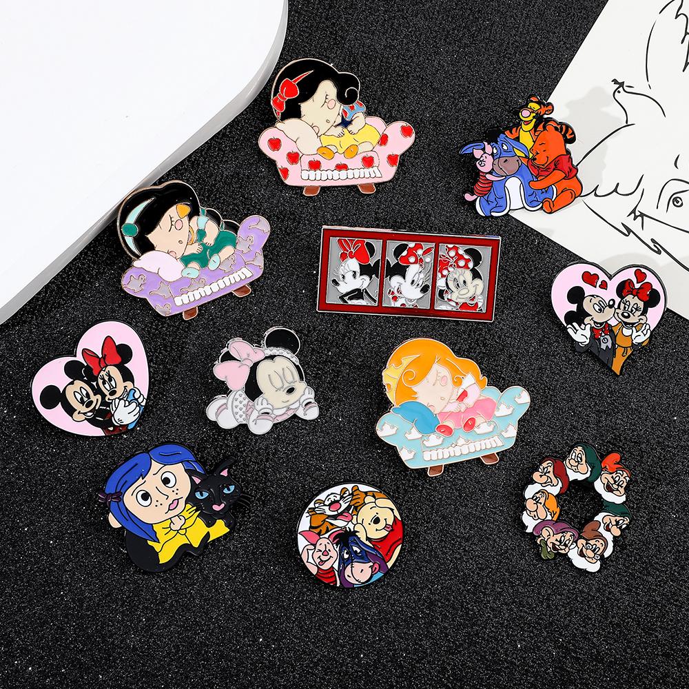 Disney Anime Cartoon Figure Brooch Snow White Mickey Minnie Enamel Badge for Backpack Clothing Lapel Pins Accessories Gifts