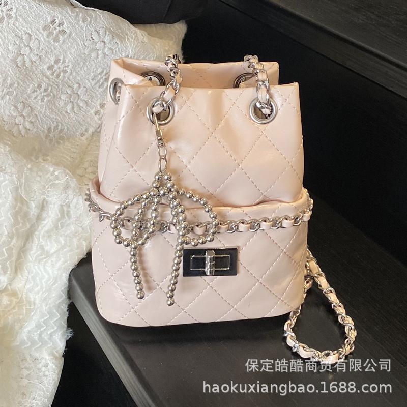 Rhombus Chain Bag Korean High-end Versatile Bucket Bag Spring and Summer 2025 New Niche One-shoulder Messenger Bag Women