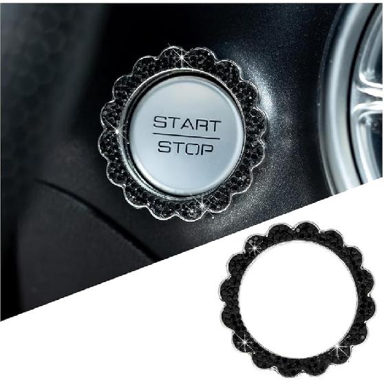 Bling Car Push to Start Button Sticker, Crystal Rhinestone Vehicle Engine Start Stop Ring Decal, Auto Interior Key Ignition Knob Ring Cover