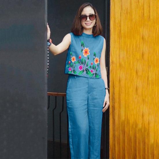 2 Pcs/Set Women Top Pants Set Flower Printing Elastic Waist Casual Sleeveless Loose Daily Wear Round Neck Plus Size Lady Vest