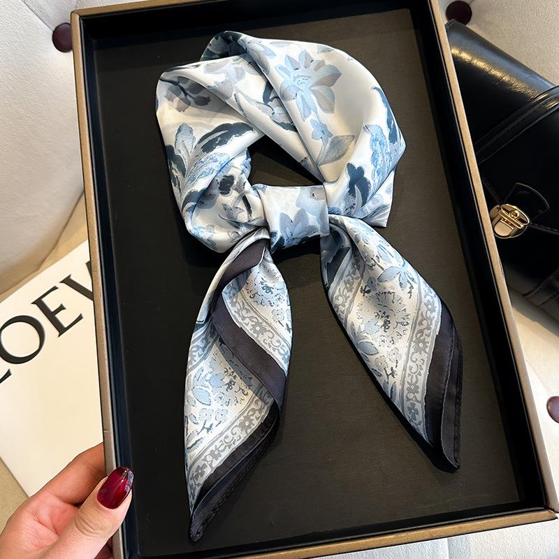 New retro cashew 71CM small square scarf simulation silk scarf spring and summer printing commuting fashion versatile professional scarf