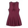 Women Sleeveless Bow Cutout Mini Dress Solid Color Slim Fit Flared Hem One Piece Dress Spring Fashion Party Dress