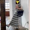 Summer 2026 Korean Chic Striped Knit Maternity Maxi Dress