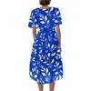 Women's Casual V Neck Short Sleeve Floral Print Dress Lightweight Summer Midi Dress with Elastic Waist and Flared Skirt for Daily Wear