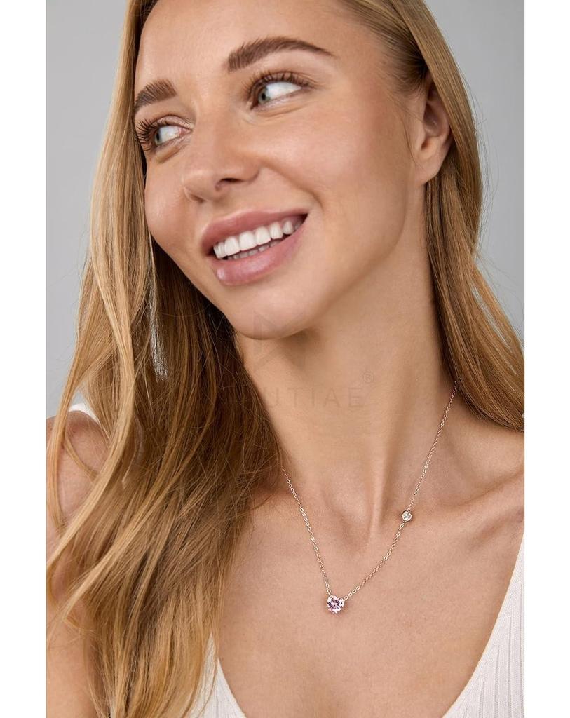 Hjärtformad med Rosa & Vita Diamant Hänge Halsband för Flickor Och Kvinnor med Förlängningsbar Kedja