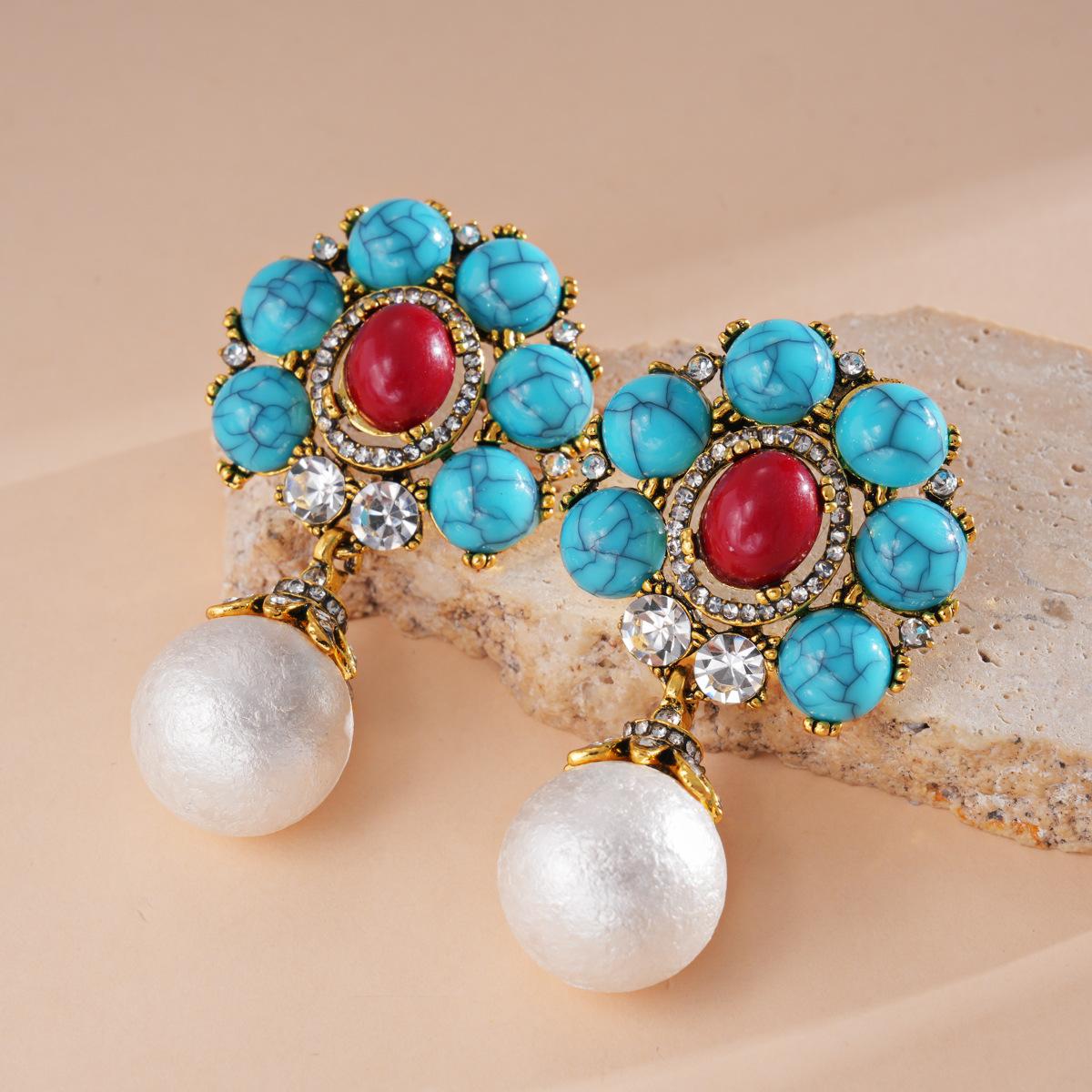 DIGADAGU Alloy Stone Flower Geometric Dangle Earrings New Simple Retro Earrings Women Party Zircon Accessories синий