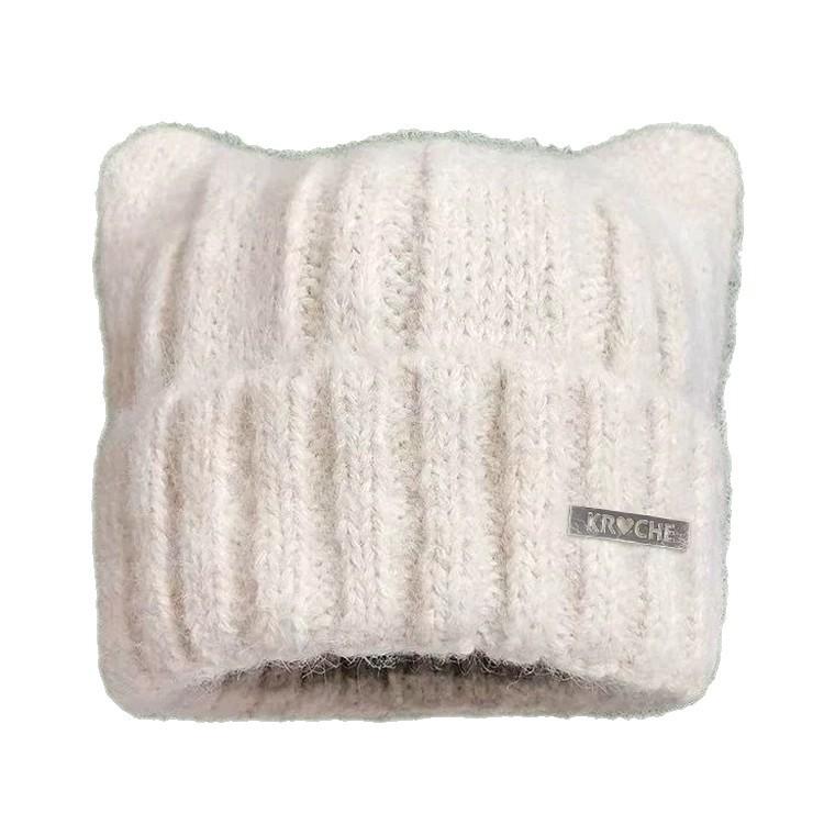 Cat ears wool hat big head circumference women's cute cold hat autumn and winter thickened cold-proof warm knitted fluffy hat