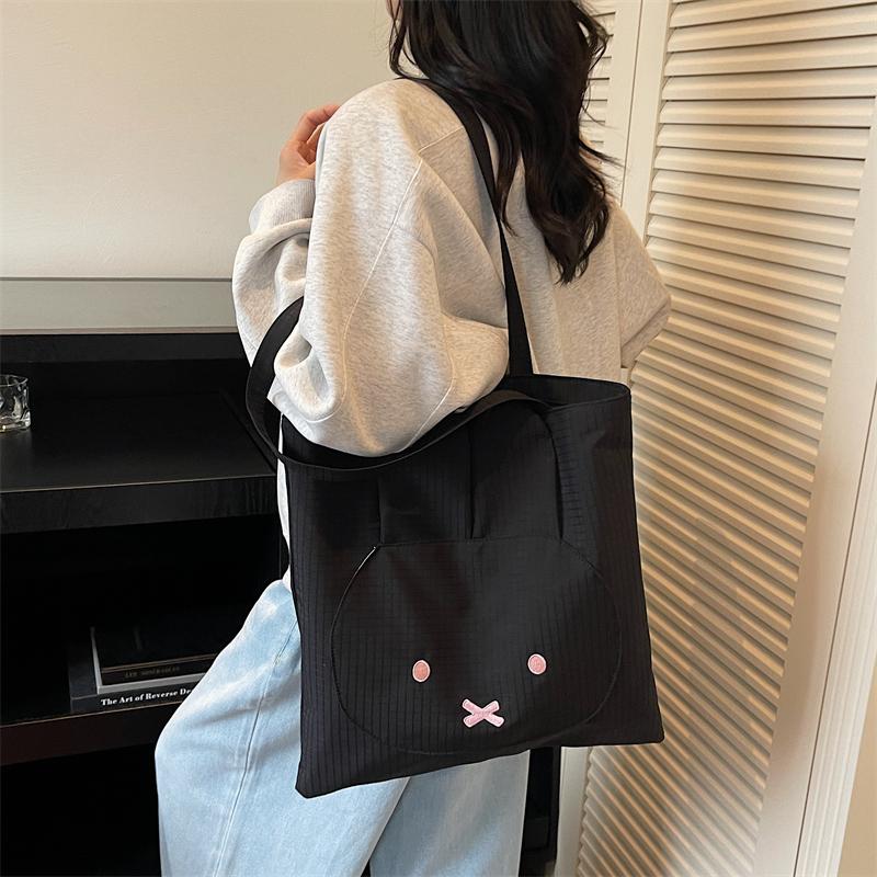 Student Cartoon Shoulder Bag Women's Large Capacity Solid Color Tote Bag