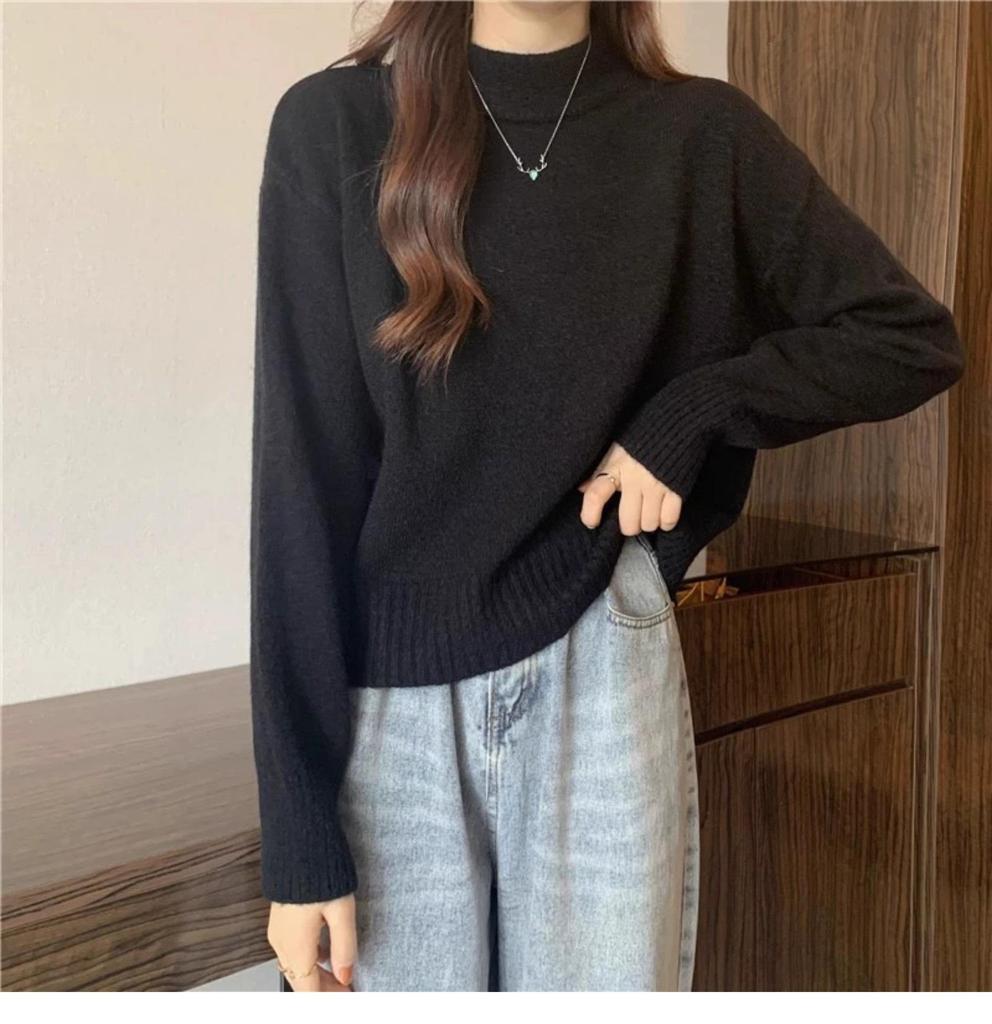Women's Petite French Knit Sweater, Soft, Thick, Half-High Neck Pullover for Autumn/Winter