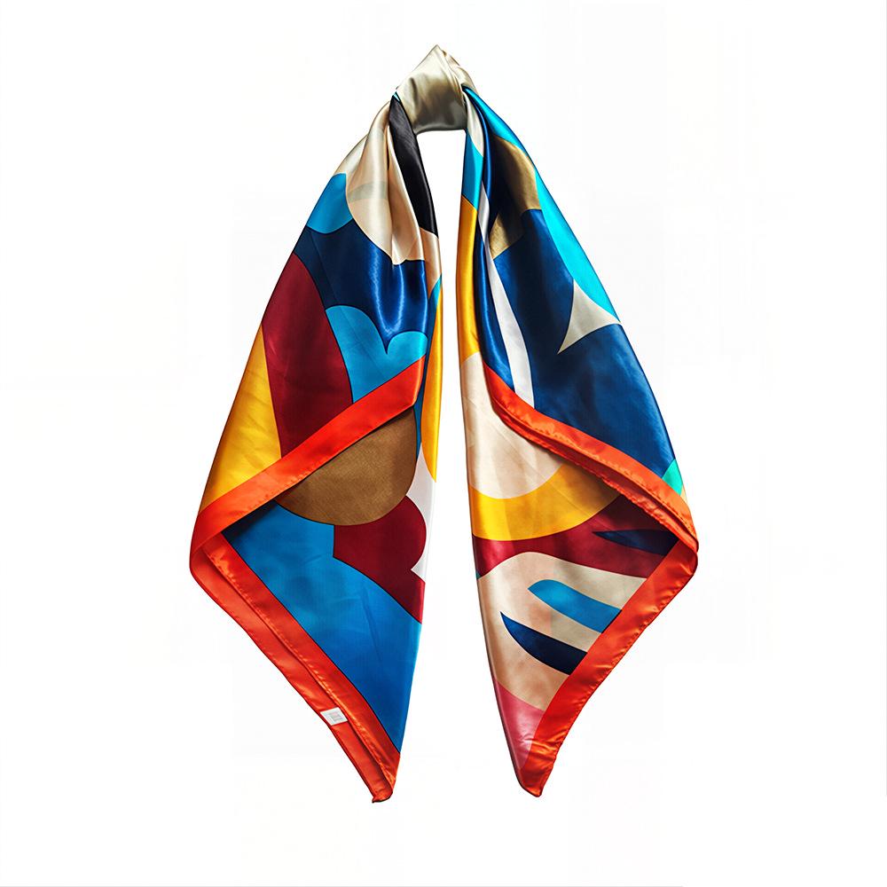 90cm Women s European-Style Imitation Silk Satin Headscarf - Bright, Printed Large Square Scarf