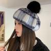 New Autumn and Winter Plush Beret Korean Cute Fur Ball Hat for Women Fashion Versatile Octagonal Hat Windproof and Warm Hat