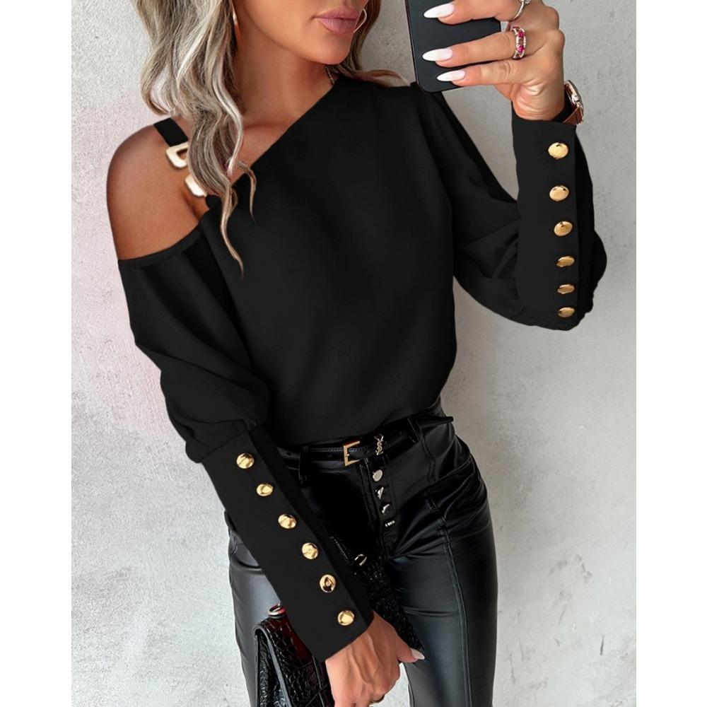 JPNTKY Women's Fashion Casual Autumn Winter Solid Color Print Long Sleeve Blouses & Shirts