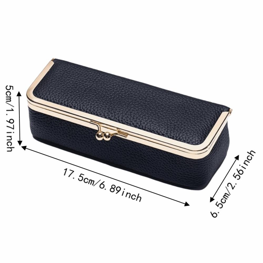 Genuine Leather Cosmetic Storage Pouch Portable Solid Color Sunglasses Storage Case Buckle Fixed Compact Jewelry Storage Bag