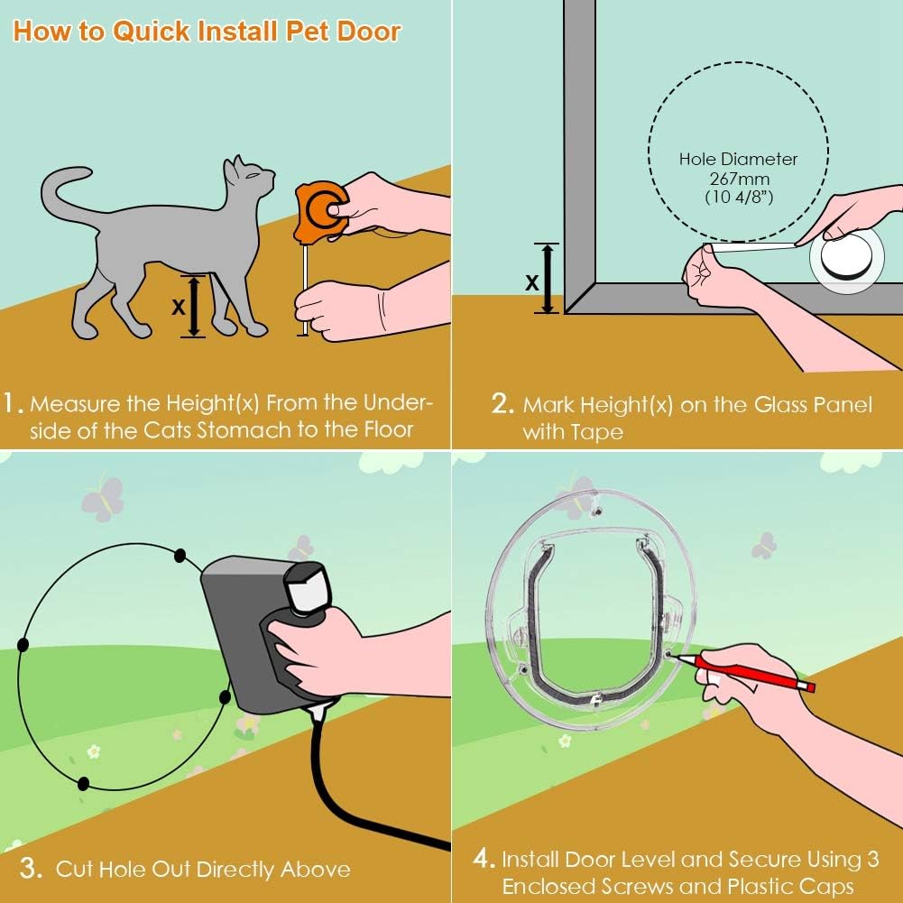 Cat Door for Interior Exterior Doors, 4 Way Locking Pet Door Dog Window Gate 11.8 Inch Round Clear Extra Large Cat Flap Door for Cats Kitten Small