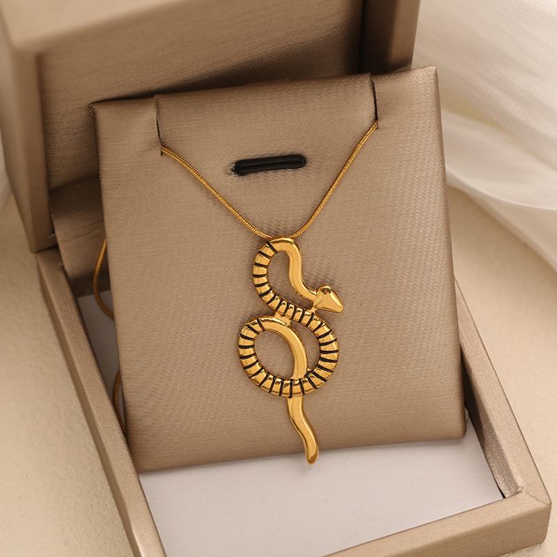18K Gold Plated Snake Pendant Necklace, Stainless Steel, Non-fading, Versatile Clavicle Chain for Women
