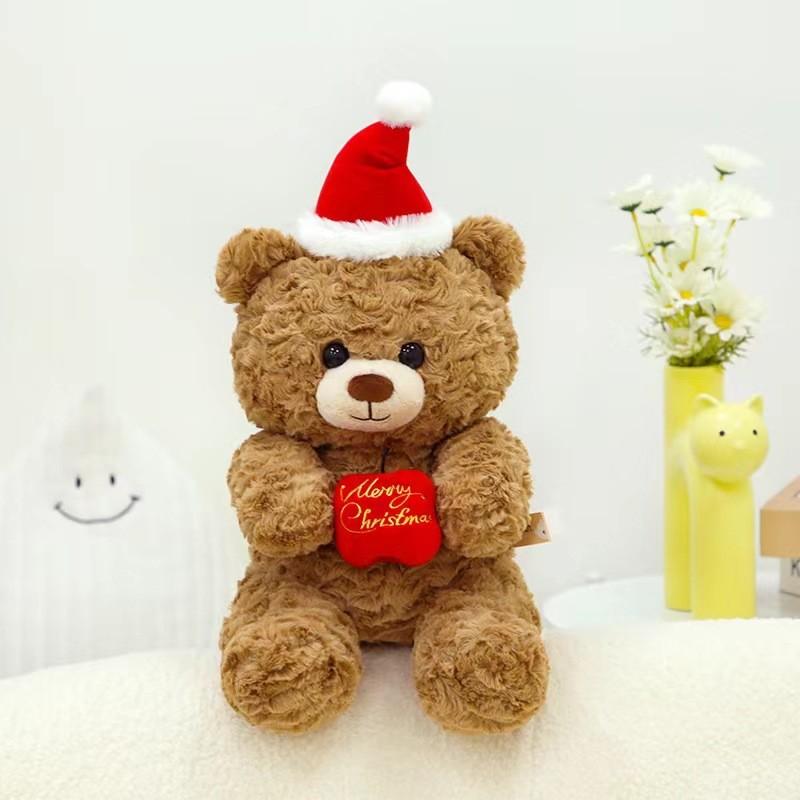 Santa Hat Teddy Bear Plush Toy Cute Cartoon Children Girls Holiday Gift Doll