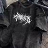 Vintage Acid Wash Powerfulness Gothic Metal Font Graphic T-Shirt Oversized Streetwear Casual Loose Cotton Tops for Men Women