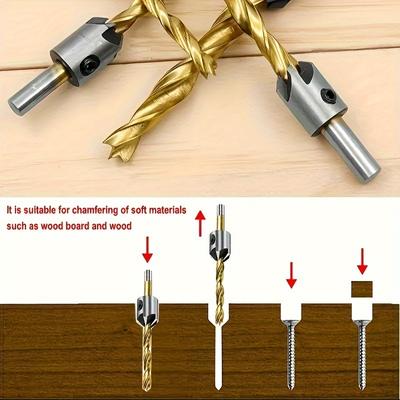 4pcs High Speed Steel Countersink Drill Bit Set 3-6mm Counter Sink Bit For Wood Woodworking Carpentry Reamer With Hex Key Wrench